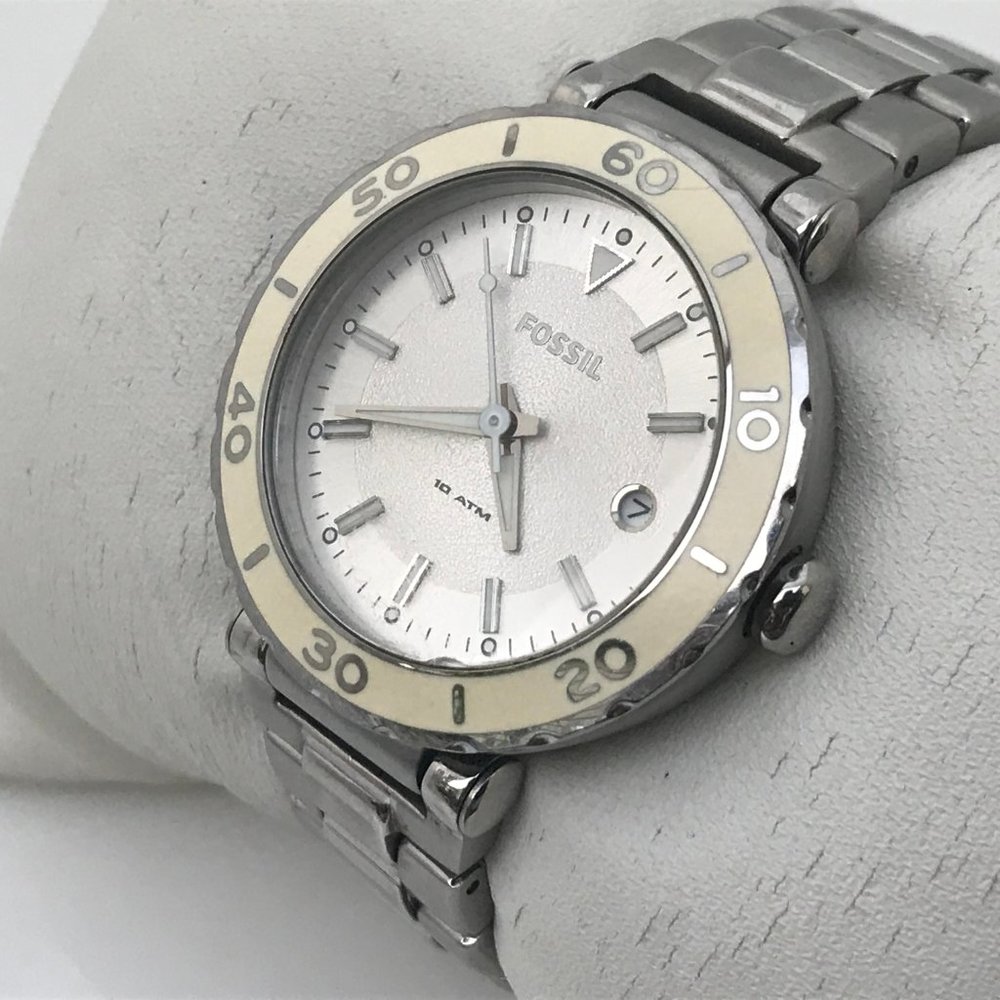 Fossil Women Watch Silver White Tone Date Calenda - Picture 2 of 12